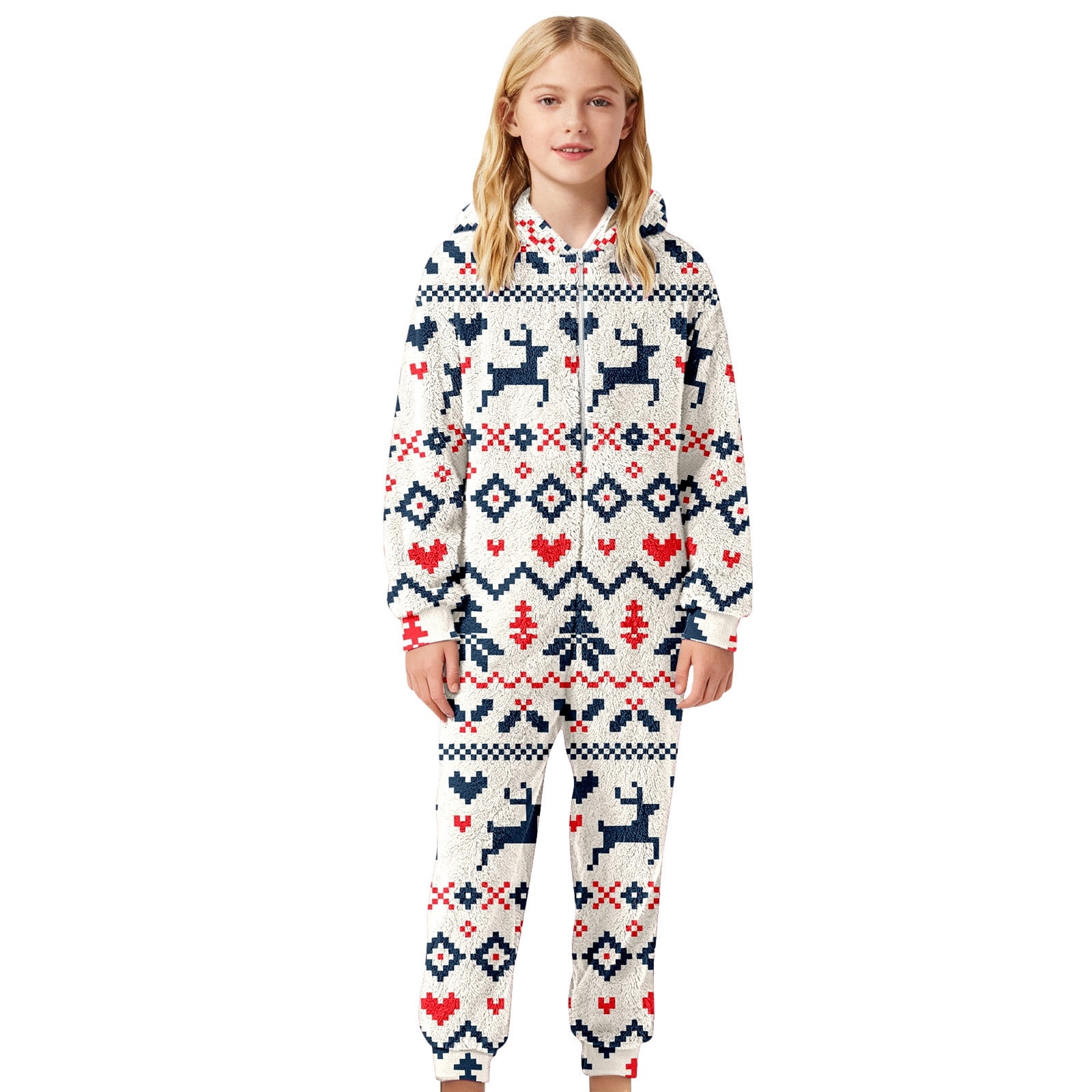 XDZJLR Flannel Christmas Onesie Pajamas For Kids Boys Girls Xmas Cozy Fleece Print Jumpsuit Hooded Romper Winter Holiday Outfit Soft Thermal Loungewear Toddler Kid Nightwear Beige 9-10 Years