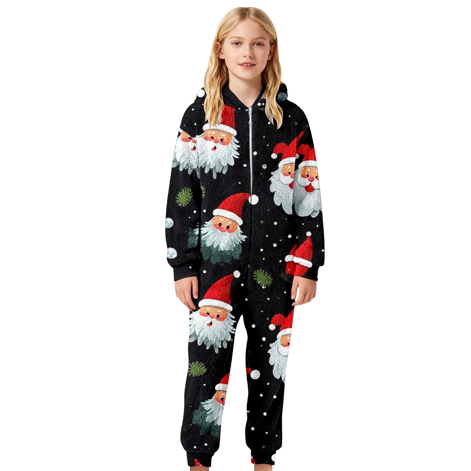 XDZJLR Flannel Christmas Onesie Pajamas For Kids Boys Girls Xmas Cozy Fleece Print Jumpsuit Hooded Romper Winter Holiday Outfit Soft Thermal Loungewear Toddler Kid Sleepwear Black 4-5 Years