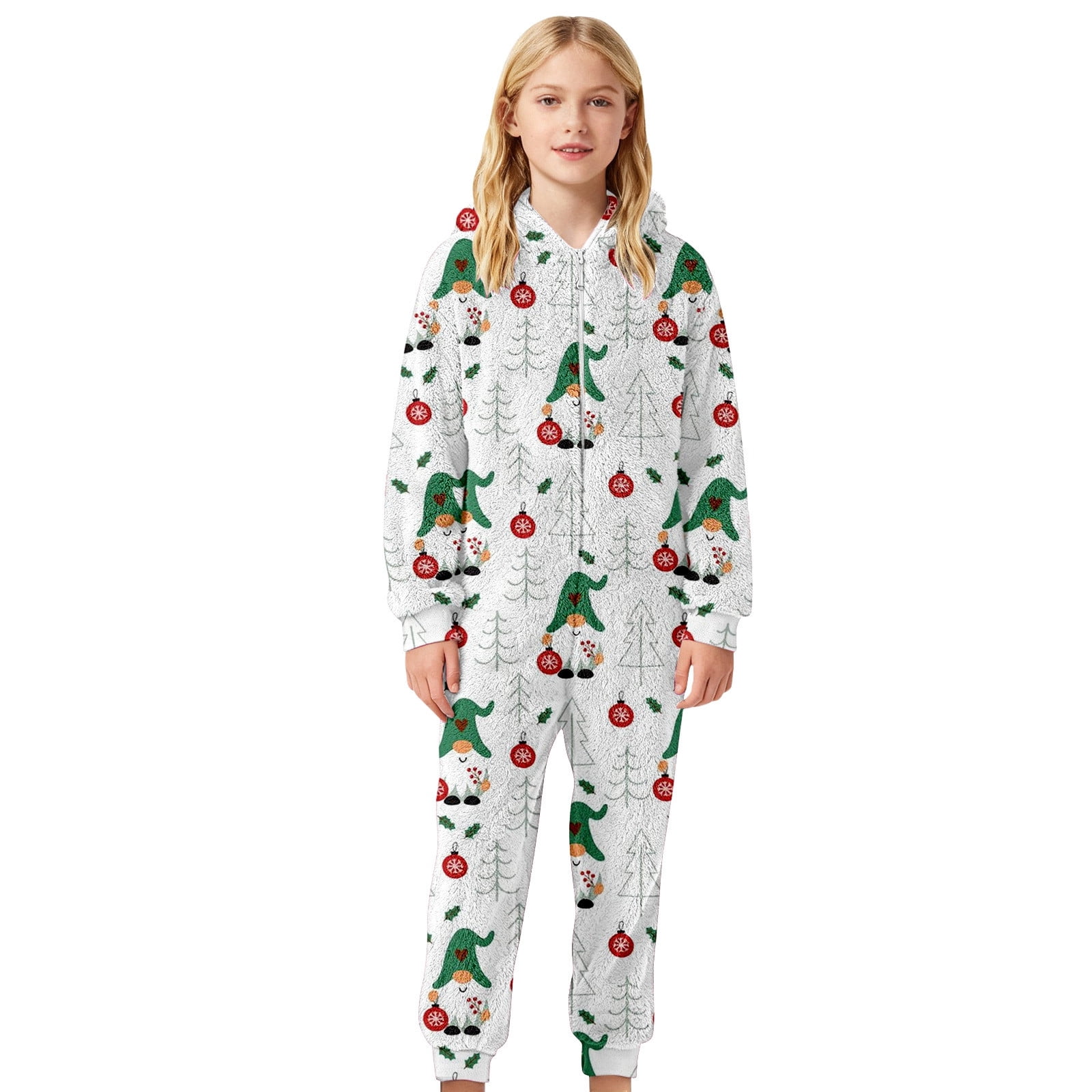 XDZJLR Flannel Christmas Onesie Pajamas For Kids Boys Girls Xmas Cozy Fleece Print Jumpsuit Hooded Romper Winter Holiday Outfit Soft Thermal Loungewear Toddler Kid Sleepwear Green 5-6 Years