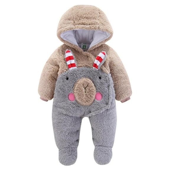 XDZJLR Fleece Baby Pajamas Autumn Winter Thickened Warm Fuzzy Out Wear Clothes Cotton Winter Clothes Children'S Crawling Clothes Grey 2-5 Months