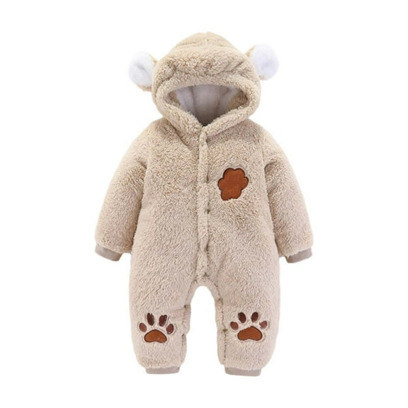 XDZJLR Baby Pajamas Bodysuit Padded Romper Romper Autumn/Winter Thickened Long Sleeved Hooded (3 12 Months) Khaki 4-6 Months