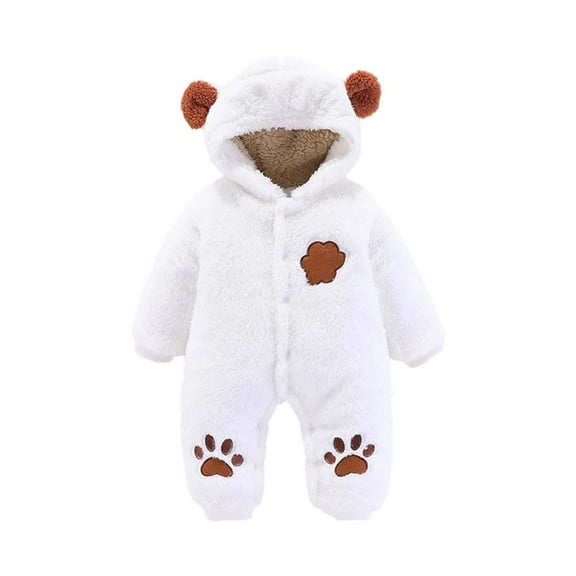 XDZJLR Baby Pajamas Bodysuit Padded Romper Romper Autumn/Winter Thickened Long Sleeved Hooded (3 12 Months) White 1-3 Months