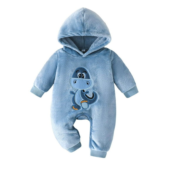 XDZJLR Baby Pajamas Dinosaur Romper Jumpsuit With Hooded Embroidery Soft Comfortable Outfit Toddler 3 24 Months Casual Playwear Winter Fall Sky Blue 9-12 Months