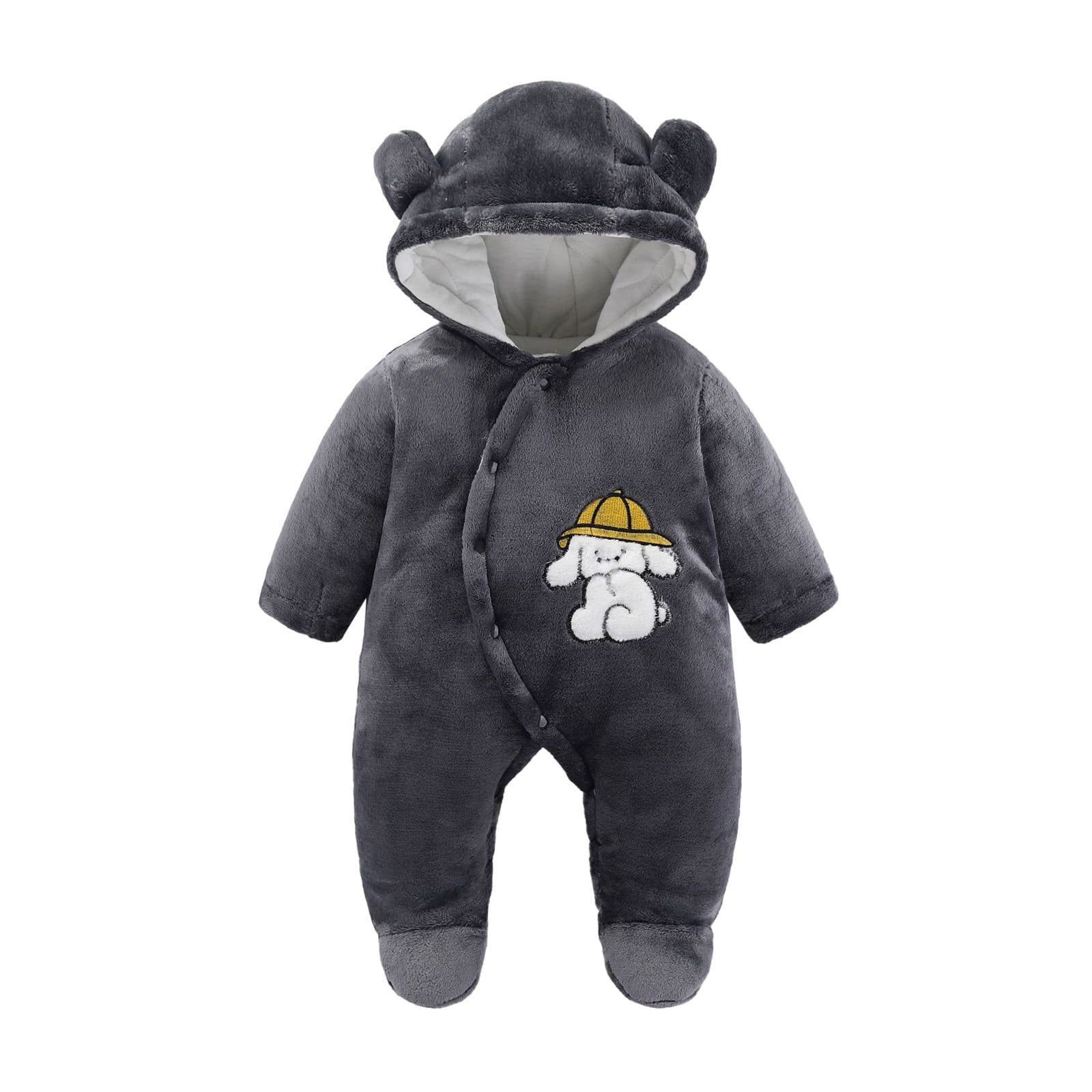 XDZJLR Fleece Baby Pajamas Infant Cartoon Onesie Snowsuit Jumpsuit Hooded Footie Thick Winter Outwear Infant Girls Grey 6-9 Months