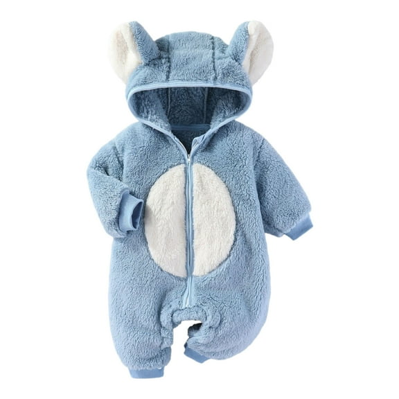 XDZJLR Fleece Baby Pajamas Infant Long Sleeve Cartoon Hooded Romper Newborn Jumpsuit Blue 0-3 Months