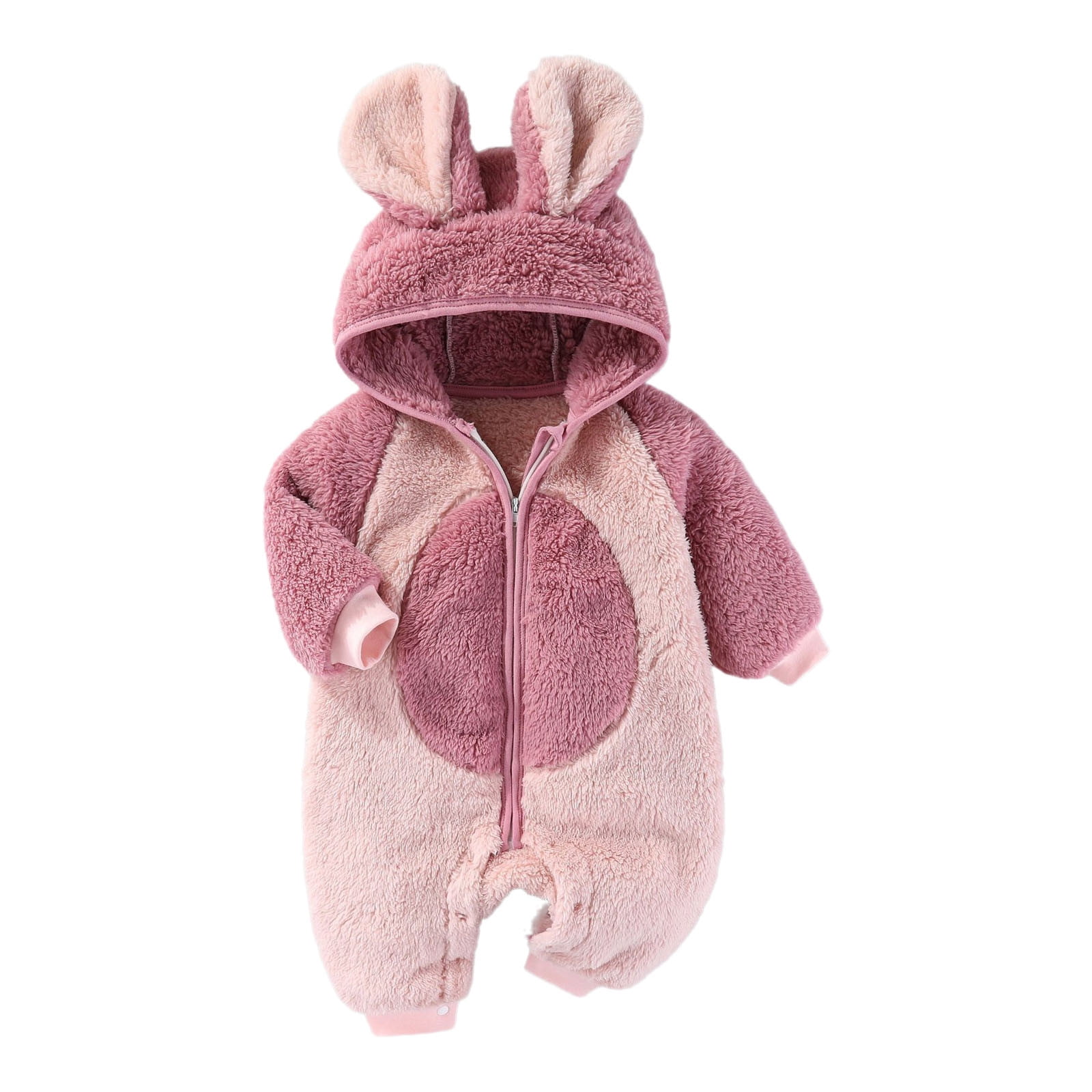 XDZJLR Fleece Baby Pajamas Infant Long Sleeve Cartoon Hooded Romper Newborn Jumpsuit Pink 0-3 Months