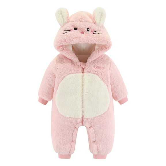 XDZJLR Baby Pajamas Long Sleeve Cartoon Hooded Romper Warm Jumpsuit Romper Pink 9-12 Months