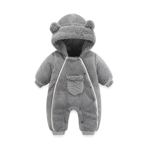 XDZJLR Fleece Baby Pajamas Newborn Infant Cartoon Bear Hooded Romper Jumpsuit Coat Winter Coat Toddler With Pocket Grey 3-6 Months
