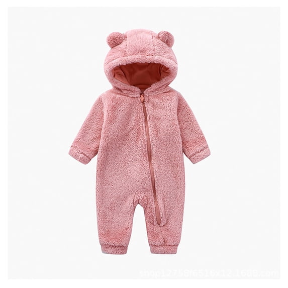 XDZJLR Fleece Baby Pajamas Soft Romper Jumpsuit Infant Winter Warm Hooded Full Outfit With Grips Pink 6-9 Months