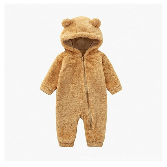 XDZJLR Fleece Baby Pajamas Soft Romper Jumpsuit Infant Winter Warm Hooded Full Outfit With Grips Yellow 0-3 Months