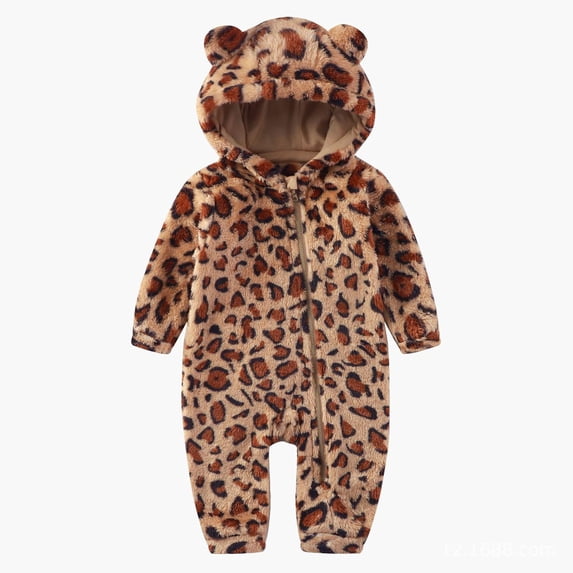 XDZJLR Baby Pajamas Soft Winter Romper Jumpsuit Cozy Lined Outfit Animal Print Design Warm Playful Outfit Toddler Winter Wear 6-9 Months