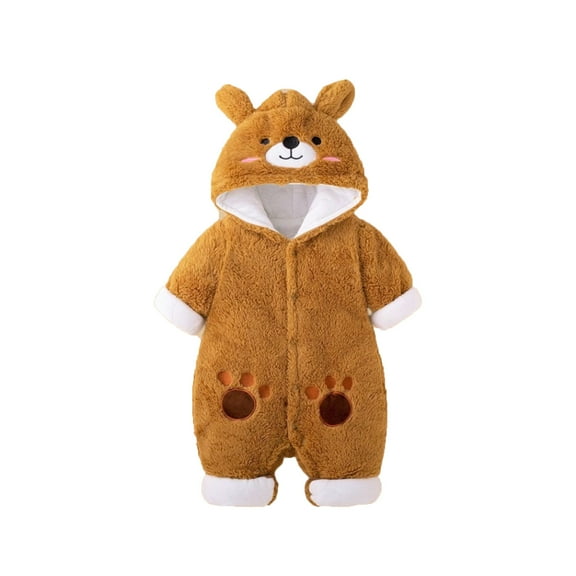XDZJLR Fleece Baby Pajamas Winter Outfit Warm Bodysuit With Bear Design Cozy Romper Infant Toddler Cold Weather Wear 0-3 Months