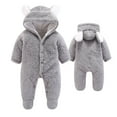 thumbnail image 1 of XDZJLR Fleece Baby Pajamas Winter Romper Jumpsuit With Hood Ears Soft Outfit Infant Newborn Toddler Grey 3-6 Months, 1 of 7