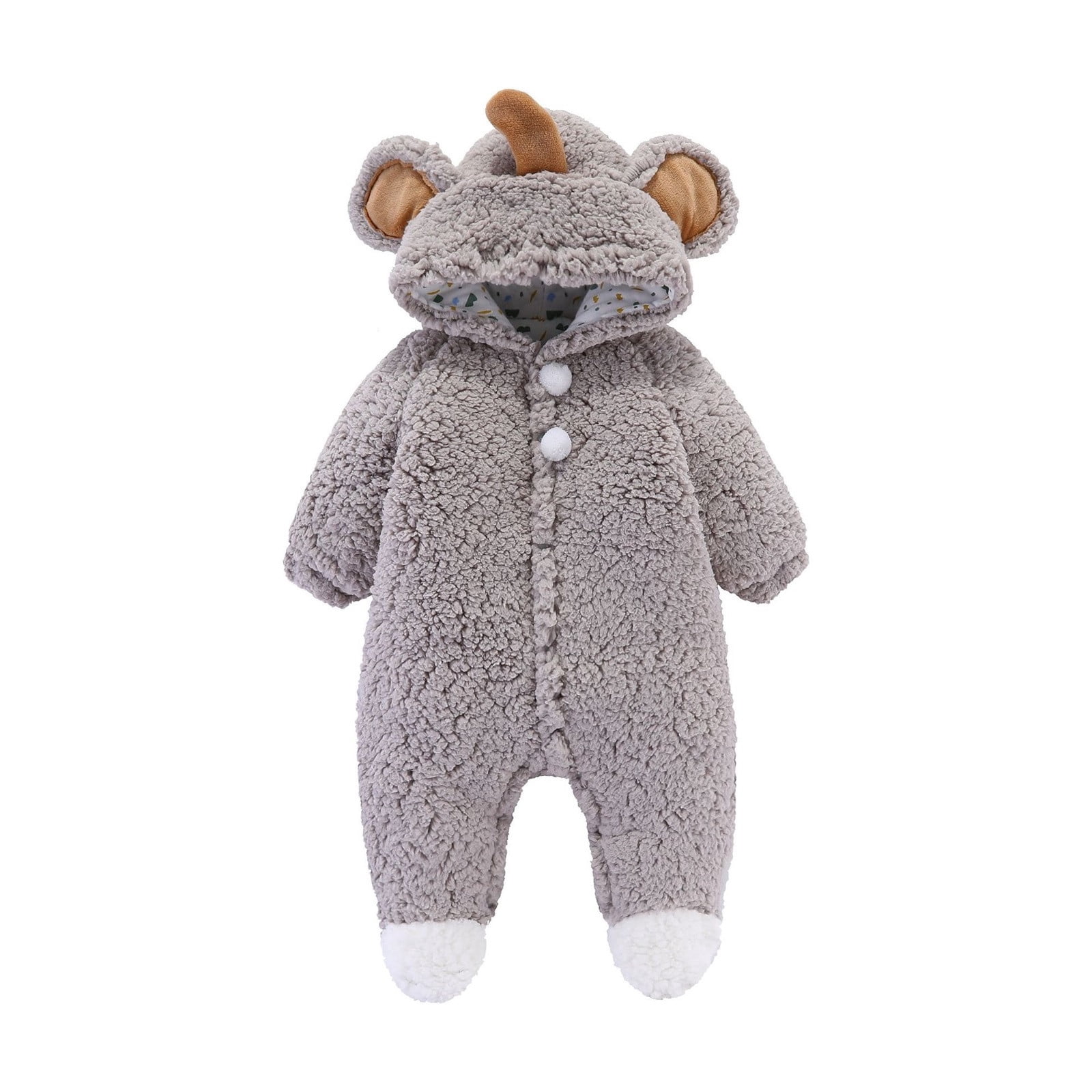 XDZJLR Baby Pajamas Winter Thermal Romper Jumpsuit With Design Cozy Warm Outfit Thickened Outerwear Toddlers In Cold Weather Grey 9-12 Months