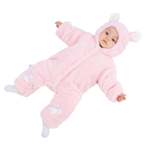 XDZJLR Fleece Baby Pajamas Winter Thermal Romper Jumpsuit Warm Lined Infant Outfit Cozy Padded Newborns Pink 3-6 Months