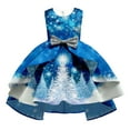 thumbnail image 1 of XDZJLR Girls Christmas Dresses With Santa Reindeer Print Long Tray Train Bow Back Elegant Pageant Gown Holiday Performance Party Dresses Sky Blue 9-10 Years, 1 of 4