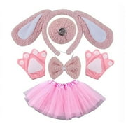 XDZJLR Girls Skort Kids Carnival Dance Party Cartoon Easter Ballet Hairband Bow Tie Earmuff Glove Five Pieces Set Shortie