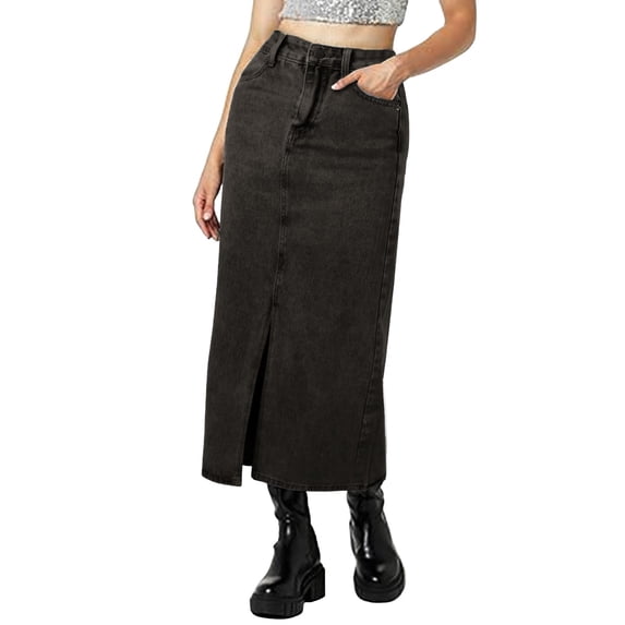 XDZJLR Jean Skirts For Women Denim Skirt High Waist Wrapped Skirt Summer Vintage Straight Tube Loose A Line Mid Length Midi Skirt Grey S-Xl