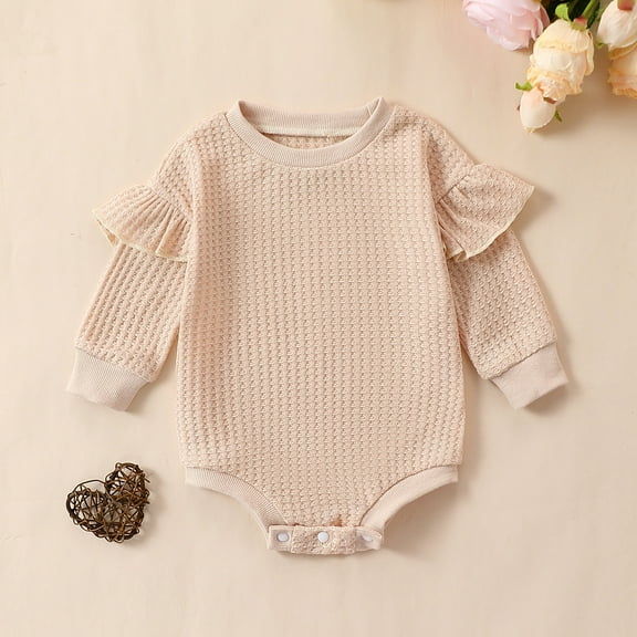 XDZJLR Jumpsuit for Girls Baby Boy Knit Sweater Oversized Crewneck Sweatshirt Cute Fall Outfit Beige 0-3 Months