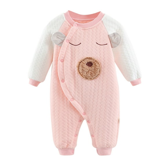XDZJLR Kids Baby Outfits Boys Girls Long Sleeve Cartoon Prints Romper Warm Homewear Loungewear Pajamas Pink 12-18 Months