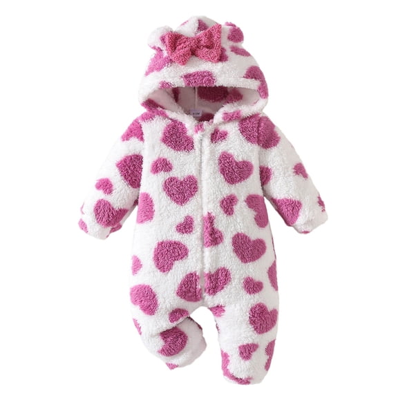 XDZJLR Kids Boys Girls Flannel Pajamas Adorable Girls With Heart Bow Design Cozy Winter Romper Soft Lined Nightwear Jumpsuit Outfit Red 12-18 Months