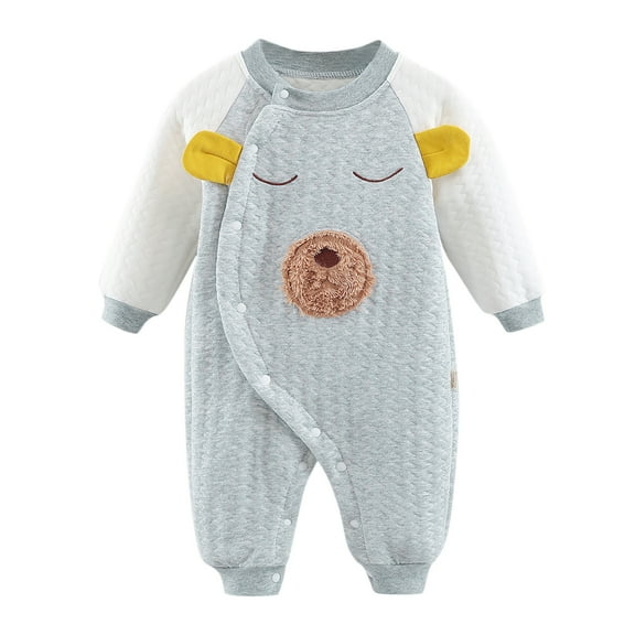 XDZJLR Kids Boys Girls Flannel Sleepwear Infant Boys Girls Long Sleeve Cartoon Prints Romper Newborn Warm Nightwear Pjs Pajamas Outfits Grey 0-3 Months