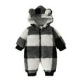 thumbnail image 1 of XDZJLR Kids Boys Girls Onesie Pajamas Flannel Infant Long Sleeve Plaid Hooded Romper Newborn Fleece Jumpsuit Homewear Black 9-12 Months, 1 of 6