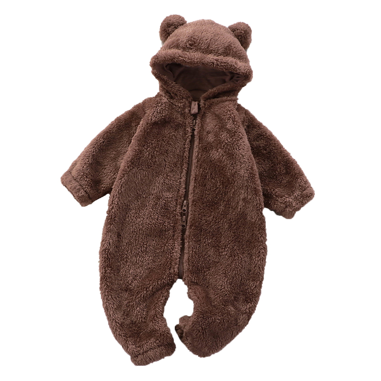 XDZJLR Kids Boys Girls Onesie Pajamas Flannel Baby Boy Girl Autumn Winter Baby Warm Clothes Baby Plush Zipper Overalls Children Jumpsuit Sleepwear Brown 0-3 Months