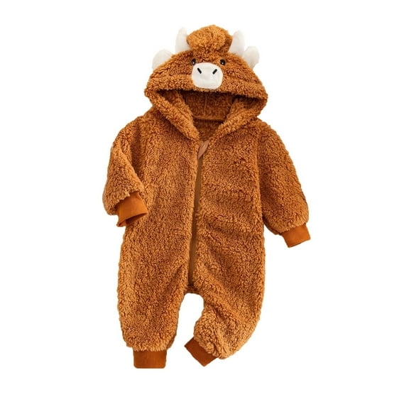 XDZJLR Kids Boys Girls Onesie Pajamas Flannel Winter Romper Soft Jumpsuit Cozy Animal Print Cute Cartoon Character Outfit Toddler Daily Wear Homewear Brown 9-12 Months