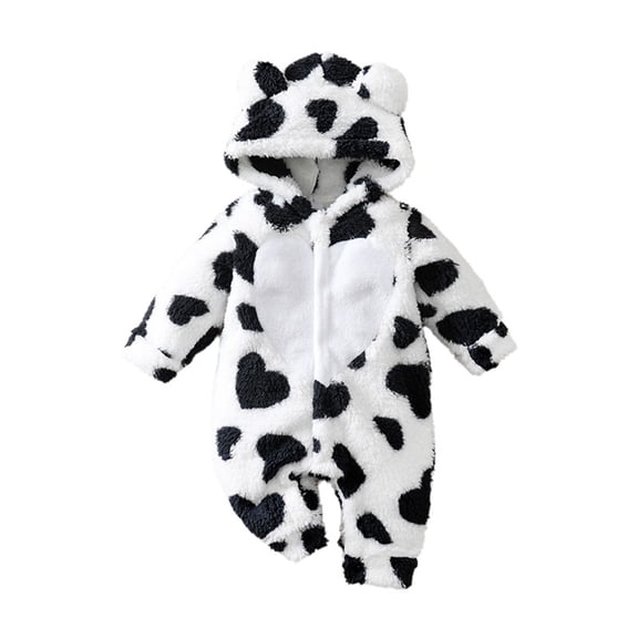 XDZJLR Kids Boys Girls Onesie Pajamas Flannel Hooded Romper Jumpsuit With Heart Print Lined Outfit Baby Toddler Winter Fall Home Outdoor Play Homewear Black 6-12 Months