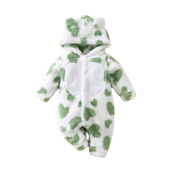 XDZJLR Kids Boys Girls Onesie Pajamas Flannel Hooded Romper Jumpsuit With Heart Print Lined Outfit Baby Toddler Winter Fall Home Outdoor Play Nightwear Green 3-6 Months