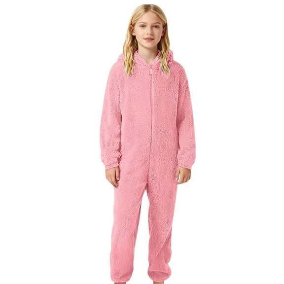 XDZJLR Kids Boys Girls Onesie Pajamas Flannel Soft Fleece Pajama Jumpsuit Toddler Cozy Sleeper Outfit With Grip Socks Lounging At Home Sleepwear Pink 3-4 Years
