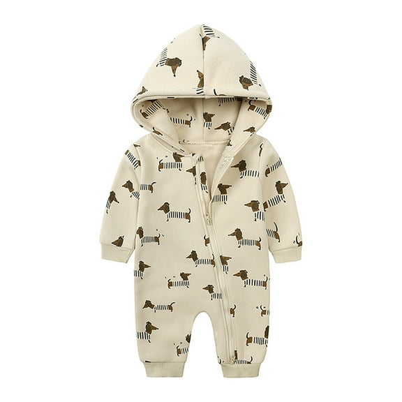XDZJLR Kids Boys Girls Onesie Pajamas Baby Zipper Warm Hooded Romper Jumpsuit Long Sleeve Outfit Fall Winter Clothes Loungewear Khaki 0-3 Months