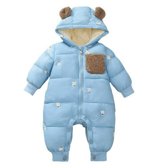 XDZJLR Kids Boys Girls Onesie Pajamas Winter Plus Thick Winter Baby Girl Clothing Climbing Clothes Winter Cute Cottonblend Padded Outerwear Nightwear Blue 6-12 Months