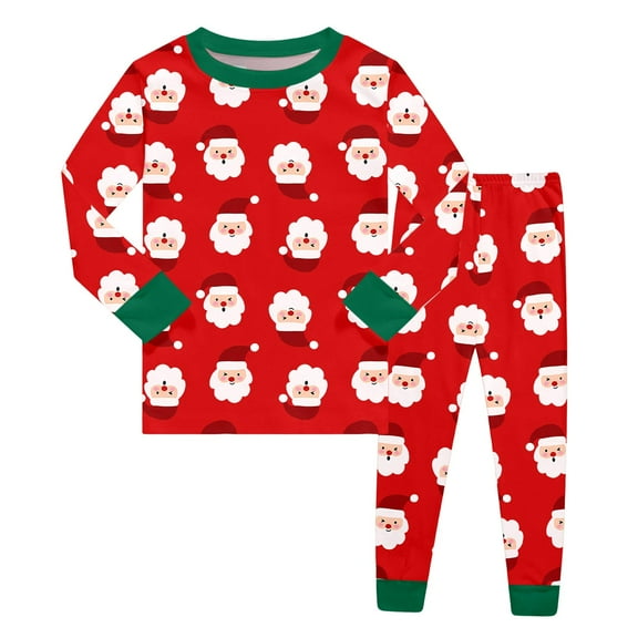 XDZJLR Kids Christmas Loungewear Boys Themed Long Sleeve With Festive Print Holiday Family Soft Two Piece Kids Xmas Pjs Red 3T
