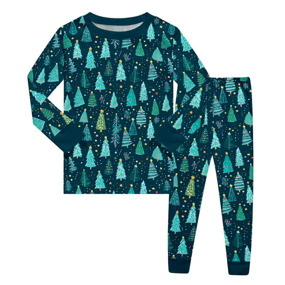 XDZJLR Kids Christmas Pajamas Boys Themed Long Sleeve With Festive Print Holiday Family Soft Two Piece Kids Xmas Pjs Dark Green 9T