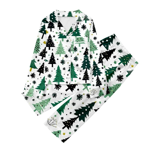 XDZJLR Kids Girls Christmas Pajamas Children Xmas Print Long Sleeve Trousers Cardigan Pyjamas Two Piece Sets Pj'S Sleepwear Green 9-10 Years