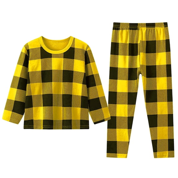 XDZJLR Kids Girls Christmas Pajamas Toddler Baby Boys Plaids Print Pajama Winter Tops Pants Outfits Set Pj'S Sleepwear Yellow 3-4 Years