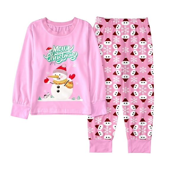 XDZJLR Kids Girls Christmas Pajamas Xmas Cozy Winter Pajama Long Sleeve Two Piece With Festive Snowman Print Soft Flannel Holiday Pj'S Sleepwear 6-7 Years