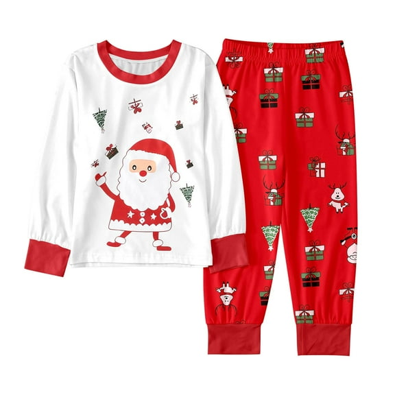 XDZJLR Kids Girls Christmas Pajamas Xmas Cozy Winter Santa Print Pajama Long Sleeve Top Pants Holiday Family Pjs Loungewear 5-6 Years