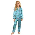 thumbnail image 1 of XDZJLR Kids Girls Christmas Pajamas Xmas Print Soft Satin Feel Two Piece Holiday Festive Party Comfortable Nightwear Outfit Pj'S Sleepwear Light Blue 13-14 Years, 1 of 7