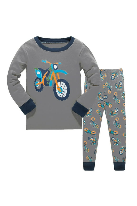 Kids Loungewear Toddler Boys Bike Cotton 2 Piece Pj'S Long Sleeve Clothes Set Outfits Pjs Nightwear Grey 4T