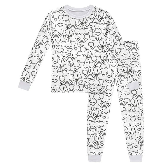 XDZJLR Kids Sleepwear Children Crew Neck Long Sleeve Top Trousers Diy Hand Painted Set Home Wear Pjs Pajama White 5T