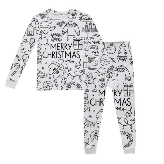 XDZJLR Kids Sleepwear Soft And Breathable Girls Long Sleeve Top With Comfortable Pants Cute Printed Toddler Kids Pjs Pajama White 2T