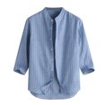 thumbnail image 1 of XDZJLR Men Dress Shirt Summer Striped Button Lapel Fashion Casual 3/4 Sleeve Linen Blouse Tops Blue L, 1 of 3