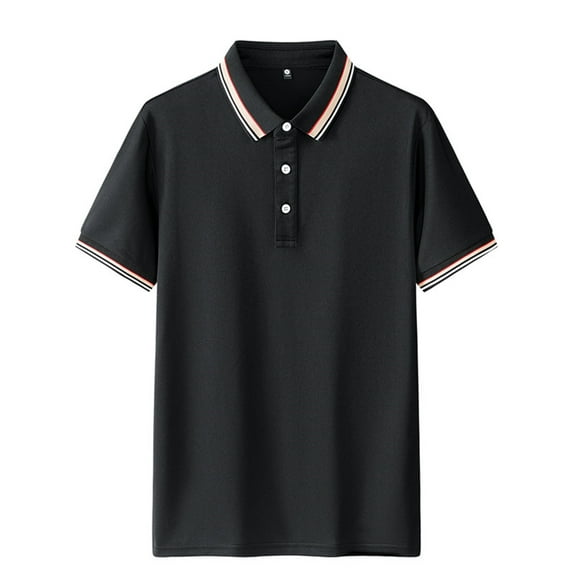 XDZJLR Men Polo Shirts Trend Fashion Casual Breathable Business Short Sleeve T Shirt Blouse Black L