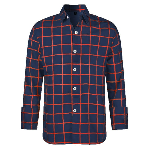 XDZJLR Men Shirt Regular Business Cardigan Slim Fit Long Sleeved Plaid Tee