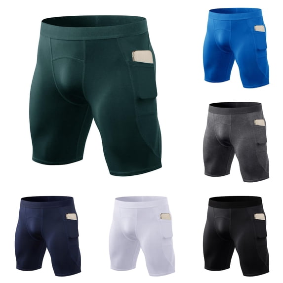 XDZJLR Men Shorts Running Spandex Underwear With Pockets Workout Gym Athletic Sports Tight Shorts Mens Athletic Shorts Dark Green M