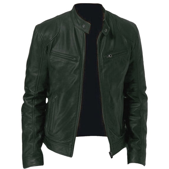 XDZJLR Men Vintage Cool Jacket Leather Long Sleeve Autumn Winter Stand Collar Club Coat