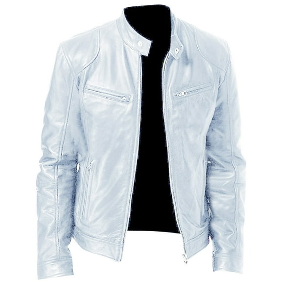 XDZJLR Men Vintage Cool Jacket Leather Long Sleeve Autumn Winter Stand Collar Club Coat